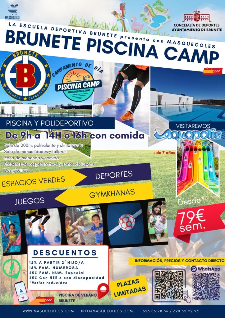 Cartel con piscina y campod e fútbol