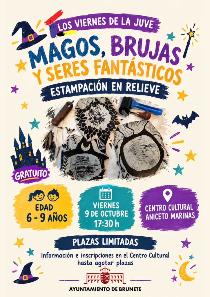 Estampación en relieve con motivos de magia y brujas