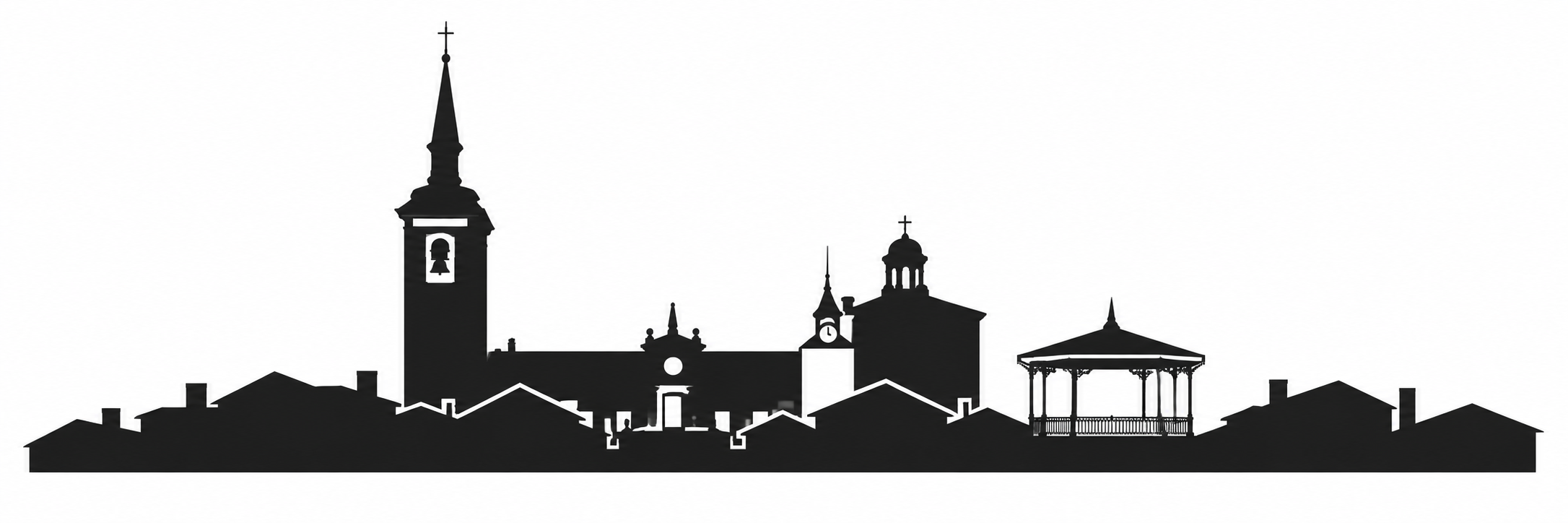 Skyline de Brunete en blanco y negro con campanario y templete.